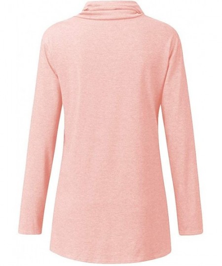 Tops Women's Wrap Shirts Turtleneck Loose Button Lightweight Pullover Tunic Tops - Pink - CN1927E45GL