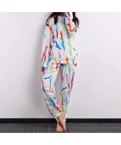 Sets Women Casual Loose Long Sleeve Pajamas Set Tie-dye Indoor Long Pants Sleepwear Nightwear - A - CN190LDS3D3