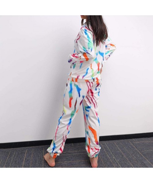 Sets Women Casual Loose Long Sleeve Pajamas Set Tie-dye Indoor Long Pants Sleepwear Nightwear - A - CN190LDS3D3