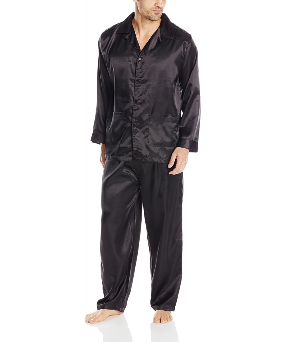 Sleep Sets Classic Mens Satin Pajama - Black - CW11WJ1AMZR