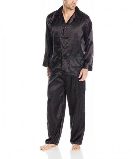 Sleep Sets Classic Mens Satin Pajama - Black - CW11WJ1AMZR