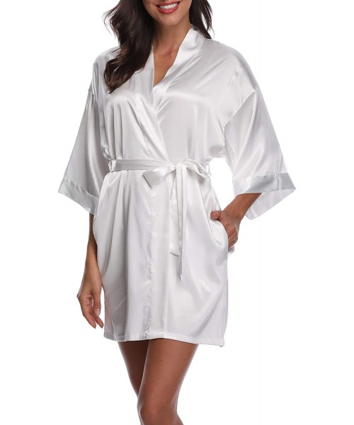 Robes Women's Short Kimono Robe for Bride Bridesmaid Wedding Party Getting Ready Robe with Gold Glitter - White (Bride) - CA1...