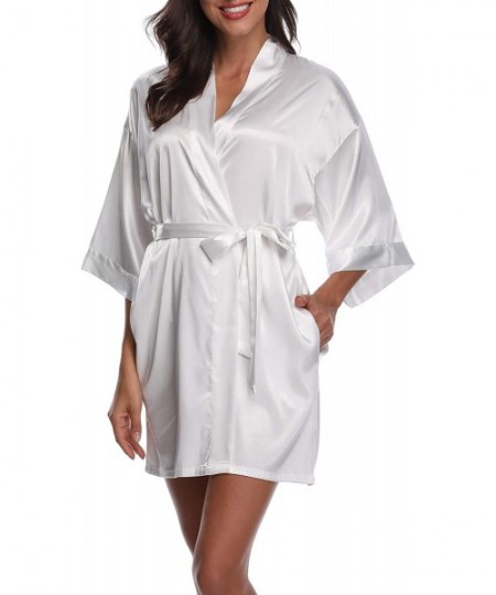 Robes Women's Short Kimono Robe for Bride Bridesmaid Wedding Party Getting Ready Robe with Gold Glitter - White (Bride) - CA1...