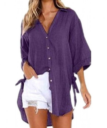 Shapewear Women Oversize Blouse Plus Size Button Up Shirt Loose Button Long Shirt Cotton Ladies Casual Tops T-Shirt - Purple ...