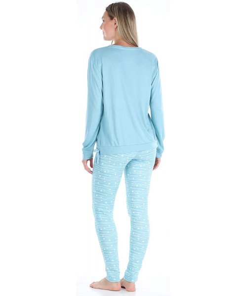 Sets Women's Long Sleeve Top and Pajama Pant Set - Linear Dot Teal - CE18OL7N746