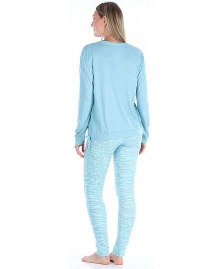 Sets Women's Long Sleeve Top and Pajama Pant Set - Linear Dot Teal - CE18OL7N746