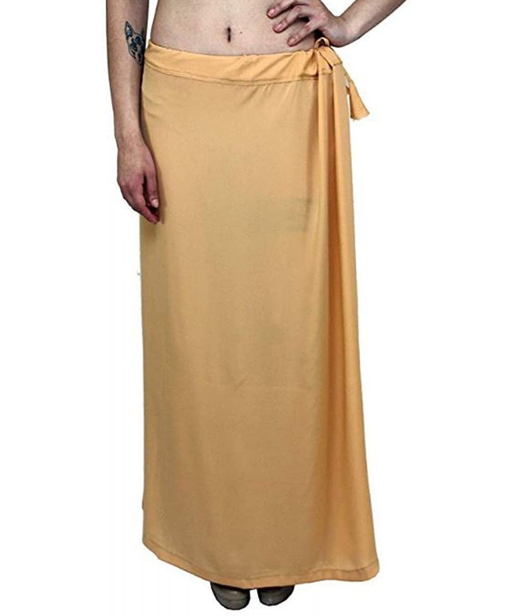 Slips Saree Petticoat Underskirt Cotton Bollywood Indian Lining for Sari Gift for Women Apple Green - Peach - CW18YUIYYDU