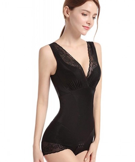 Shapewear Women's Lace Body Shaper Corset Tummy Control Body Briefer Bodysuit Shapewear - Black - CM18QSU4AYR