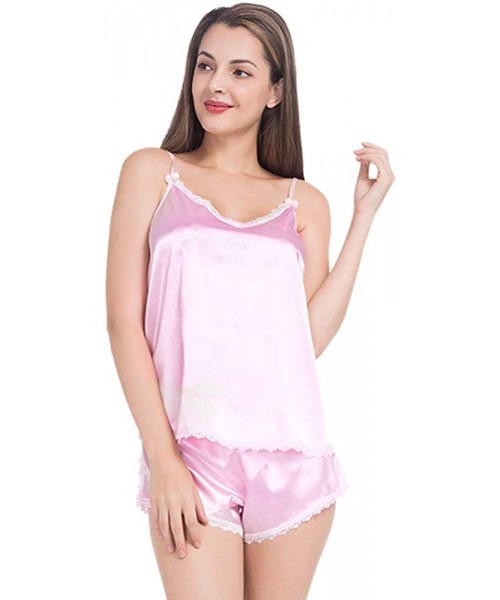 Sets Satin Pajamas for Women Cami Shorts Set Lingerie Lace Sexy Sleepwear - Lace Pink - CH18SK3WK74