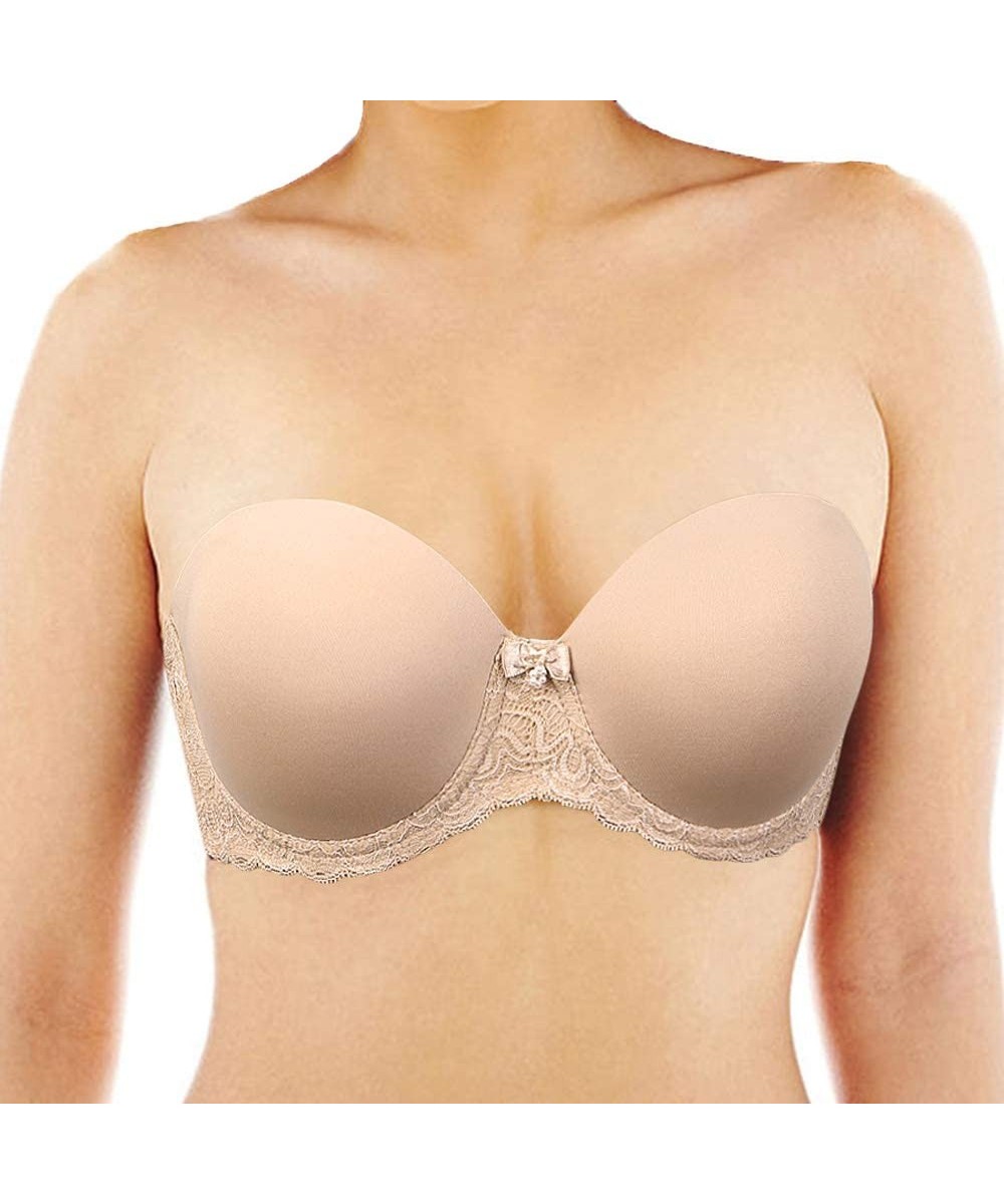 Bras Women's Plus Size Strapless Bra Lightly Lined Underwire Multiway Bras with Invisible Straps - Beige - CZ18T63QWX0