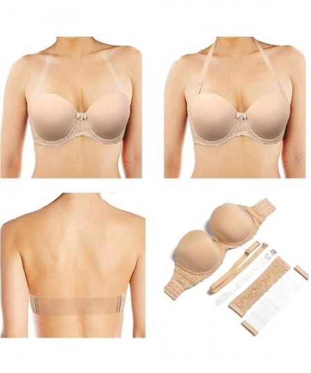 Bras Women's Plus Size Strapless Bra Lightly Lined Underwire Multiway Bras with Invisible Straps - Beige - CZ18T63QWX0