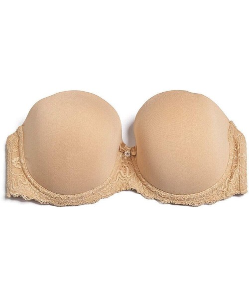 Bras Women's Plus Size Strapless Bra Lightly Lined Underwire Multiway Bras with Invisible Straps - Beige - CZ18T63QWX0