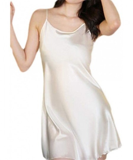 Nightgowns & Sleepshirts Womens Sleeveless Spaghetti Strap Solid Color Loose Fit Satin Nightgown Night Dress - Creamy White -...