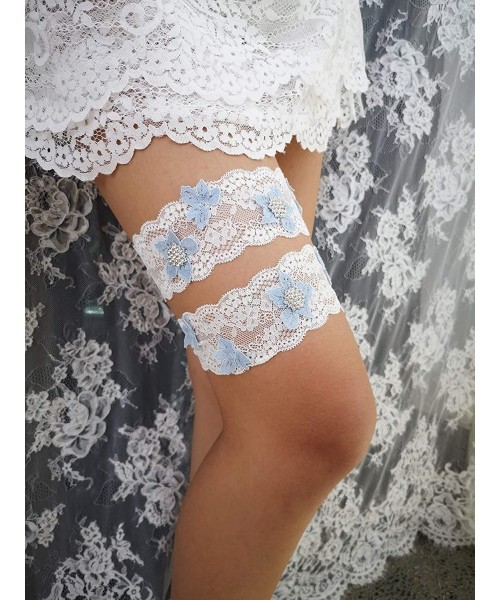 Garters & Garter Belts Bridal Garter Set Pearls Garter Set Wedding Rhinestone Garter Set G30 - Rhinestone Skyblue - C3196M4SU40