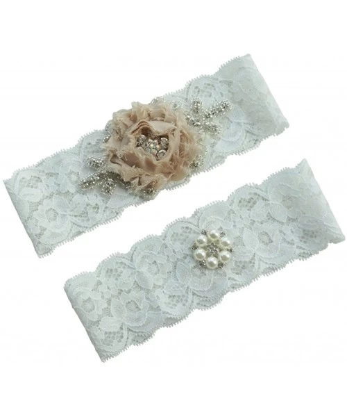 Garters & Garter Belts Women's Lace Edge Lace Bridal Garters Wedding Garters with Pearl - Champagne - CK186TQGMQZ