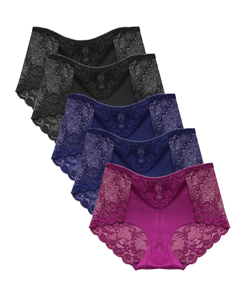 Panties Womens Lace Underwear-Soft Seamless Sexy Lace Underwear Briefs Underpants Panties for Women - 2black+2blue+1purple-5 ...