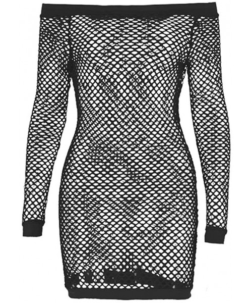 Nightgowns & Sleepshirts 2020 Women Elastic Fishnet Dress Sexy Mesh Hollow Out Mini See Through Dress Sleepwear Nightgown Bla...