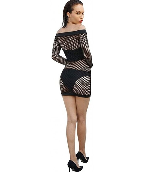 Nightgowns & Sleepshirts 2020 Women Elastic Fishnet Dress Sexy Mesh Hollow Out Mini See Through Dress Sleepwear Nightgown Bla...