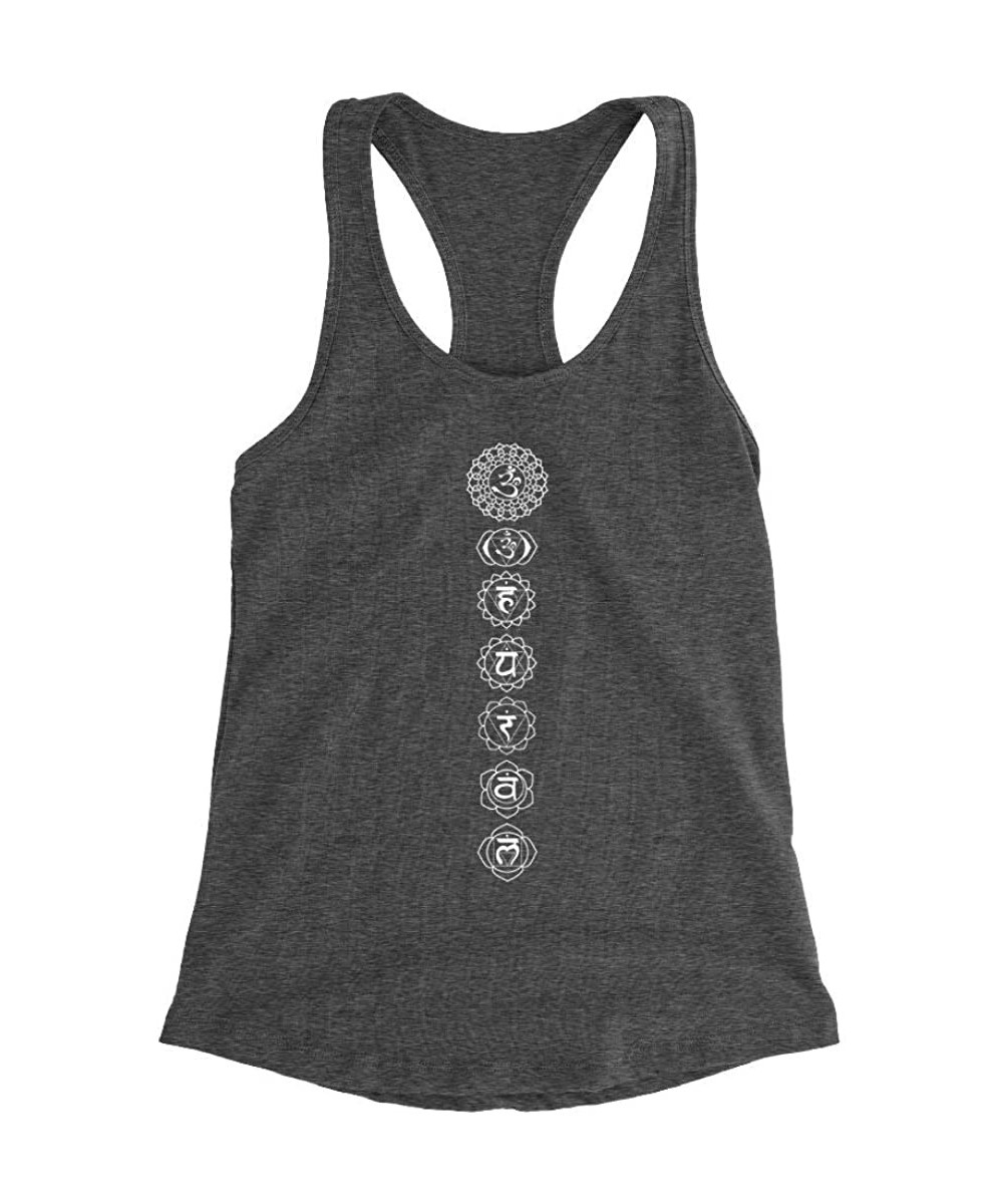 Camisoles & Tanks The Seven Principle Chakras Triblend Racerback Tank Top - Charcoal Grey - C11982Q6SH3