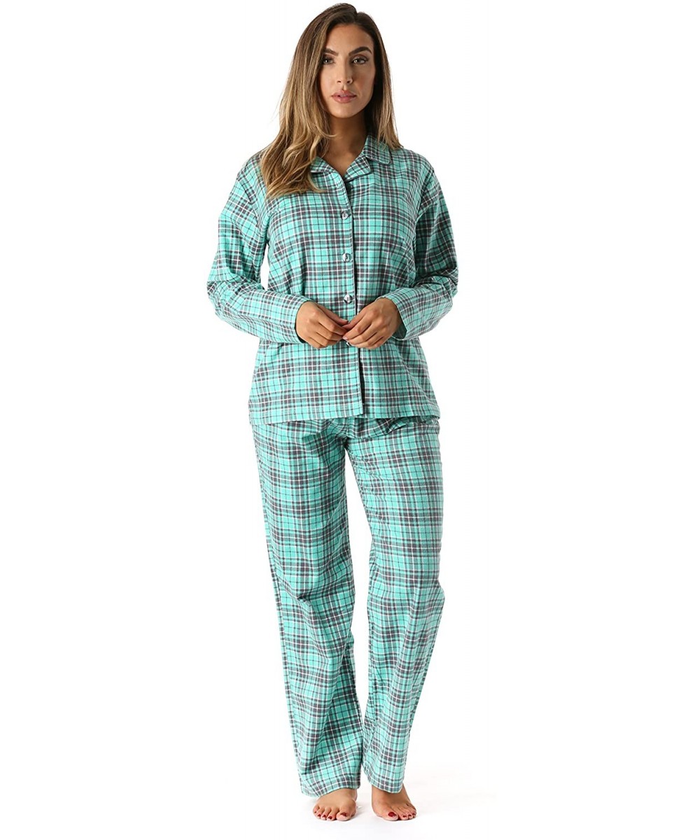 Sets Printed Flannel Button Front PJ Pant Set - Jade - Plaid - CH184H5K8U3