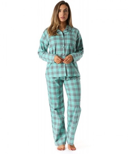 Sets Printed Flannel Button Front PJ Pant Set - Jade - Plaid - CH184H5K8U3