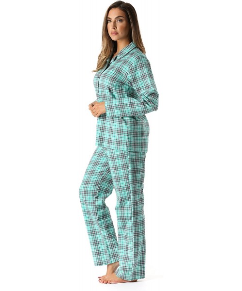 Sets Printed Flannel Button Front PJ Pant Set - Jade - Plaid - CH184H5K8U3