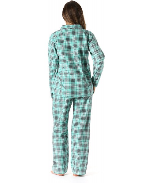 Sets Printed Flannel Button Front PJ Pant Set - Jade - Plaid - CH184H5K8U3