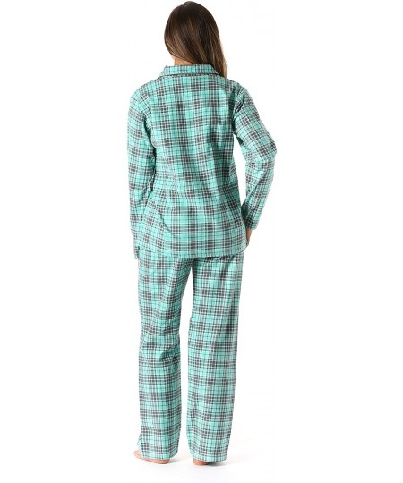 Sets Printed Flannel Button Front PJ Pant Set - Jade - Plaid - CH184H5K8U3