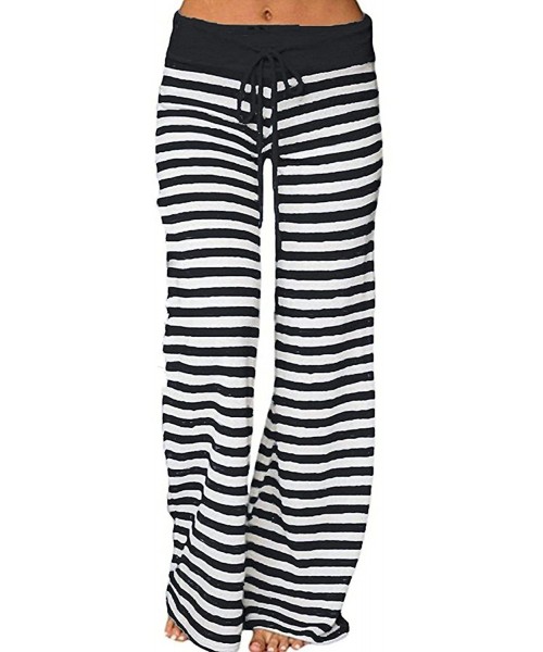 Bottoms Women's Loose Baggy Yoga Palazzo Pants Floral Printed Lounge Flowy Beach Pants - Black Stripe - CX189Z5GKIN