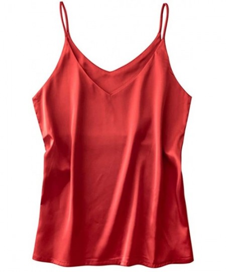 Camisoles & Tanks Women Satin Cami Pamaja V Neck Spaghetti Strap Camisole Tank Tops Silky Satin Sexy Sleepwear Ladies Nightwe...