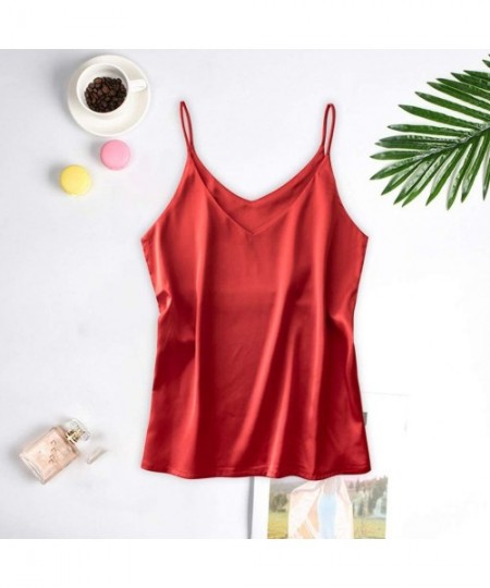 Camisoles & Tanks Women Satin Cami Pamaja V Neck Spaghetti Strap Camisole Tank Tops Silky Satin Sexy Sleepwear Ladies Nightwe...