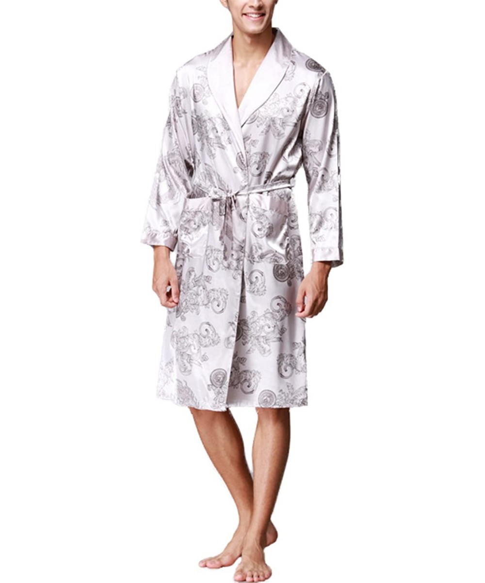 Robes Men's Lightweight Satin Sleep Robe Kimono Gown- Bathrobe for Men Long Style - Gray - C018DW8MGA6