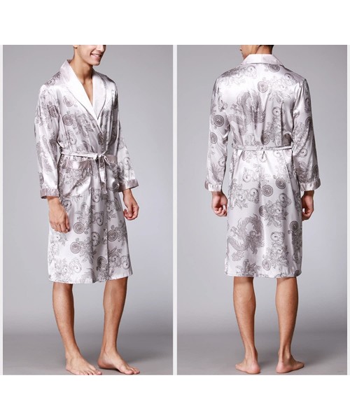 Robes Men's Lightweight Satin Sleep Robe Kimono Gown- Bathrobe for Men Long Style - Gray - C018DW8MGA6