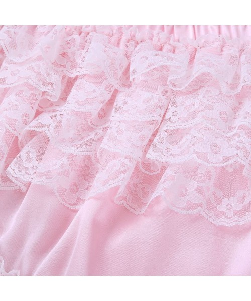 Briefs Men's Silky Shiny Satin Ruffled Lacy Sissy Thongs Crossdress Underwear - Pink - C118H366AE8