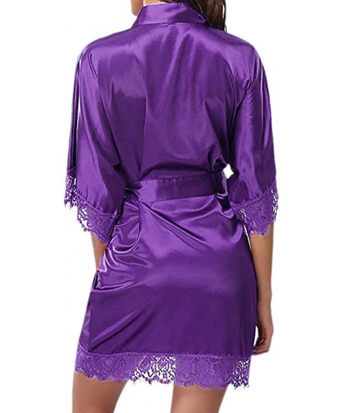 Nightgowns & Sleepshirts Women's Lady Sexy Lace Sleepwear Satin Nightwear Lingerie Pajamas Suit - Purple - CD195H4QLCT