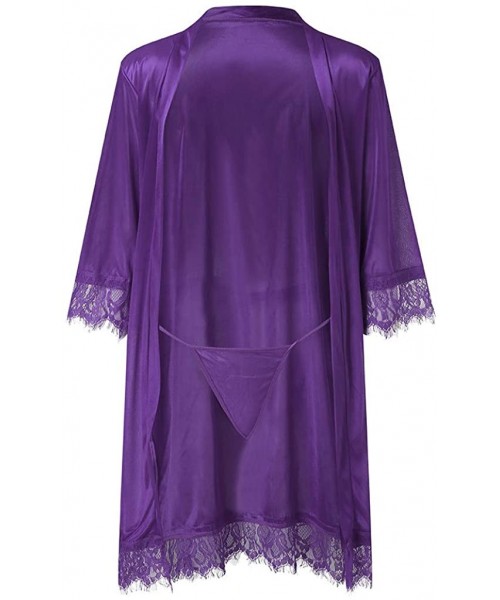 Nightgowns & Sleepshirts Women's Lady Sexy Lace Sleepwear Satin Nightwear Lingerie Pajamas Suit - Purple - CD195H4QLCT