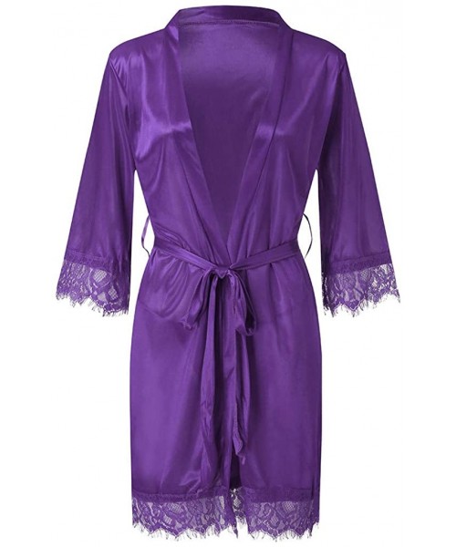 Nightgowns & Sleepshirts Women's Lady Sexy Lace Sleepwear Satin Nightwear Lingerie Pajamas Suit - Purple - CD195H4QLCT