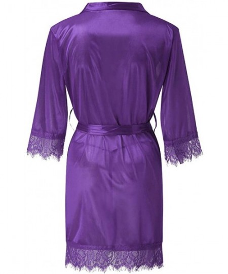 Nightgowns & Sleepshirts Women's Lady Sexy Lace Sleepwear Satin Nightwear Lingerie Pajamas Suit - Purple - CD195H4QLCT