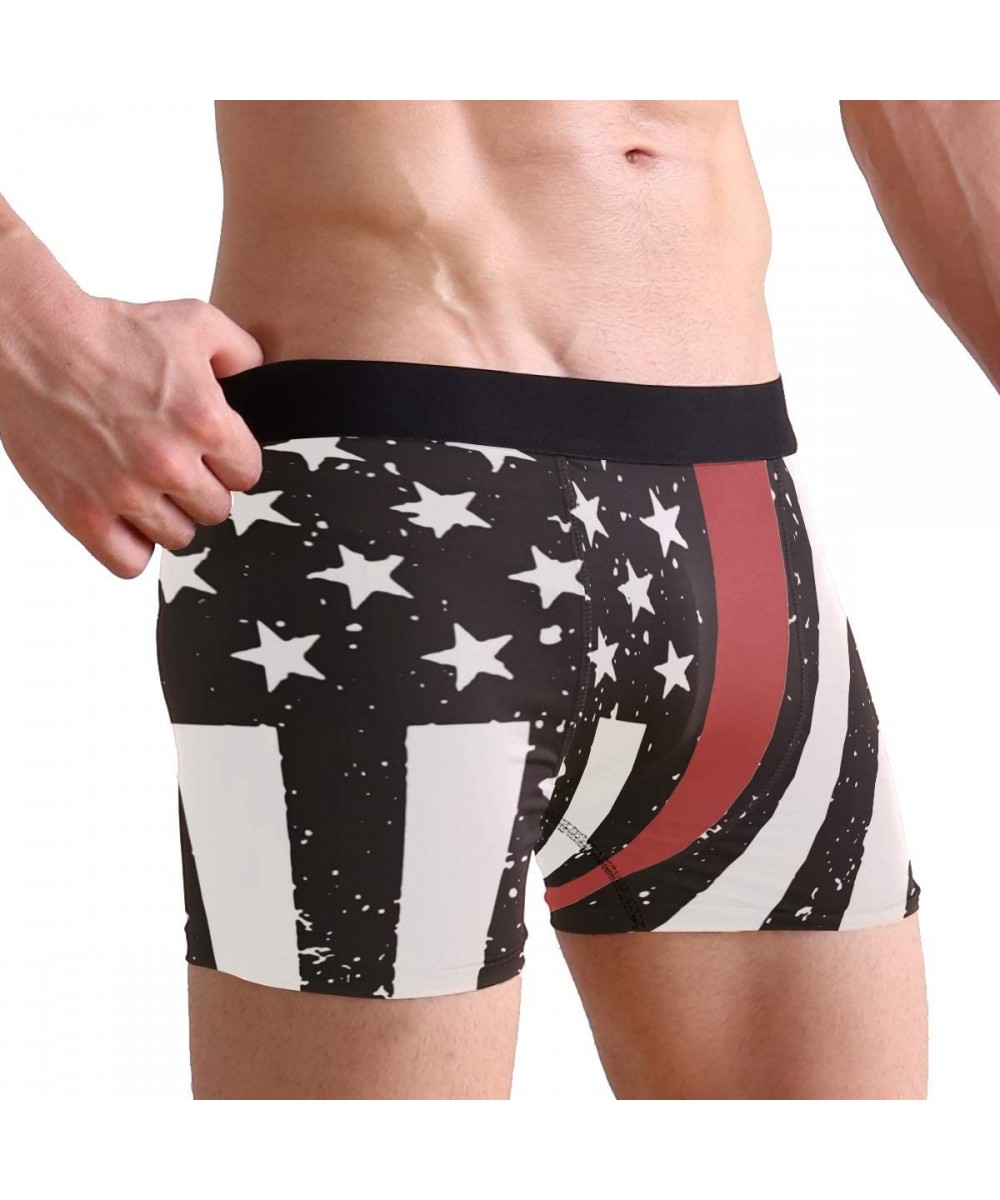 Boxer Briefs Thin Blue & Red Line American Flag Men's Basic Solid Soft Underwear Polyester-Spandex Trunks Boxer Briefs. - Thi...