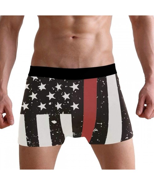 Boxer Briefs Thin Blue & Red Line American Flag Men's Basic Solid Soft Underwear Polyester-Spandex Trunks Boxer Briefs. - Thi...