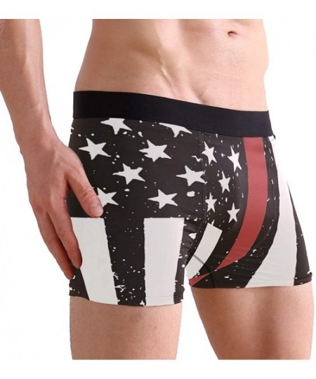 Boxer Briefs Thin Blue & Red Line American Flag Men's Basic Solid Soft Underwear Polyester-Spandex Trunks Boxer Briefs. - Thi...