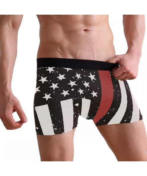 Boxer Briefs Thin Blue & Red Line American Flag Men's Basic Solid Soft Underwear Polyester-Spandex Trunks Boxer Briefs. - Thi...