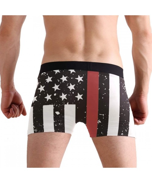 Boxer Briefs Thin Blue & Red Line American Flag Men's Basic Solid Soft Underwear Polyester-Spandex Trunks Boxer Briefs. - Thi...