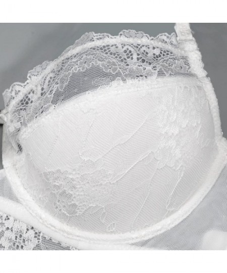 Bras Women Comfort Sexy Embroidered Lace Underwear Lightly Padded Push Up Everyday Bra with Gift Panty - White - CM188GAL9G0