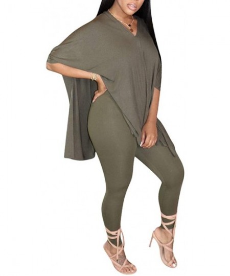 Sets Women's 2 Piece Jumpsuit Half Sleeve Loose Asymmetric Top Bodycon Long Pant Set Romper Outfit - 10green - CT19DOCSGME