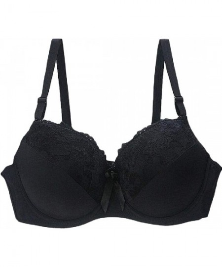 Bras Women's Underwire 3/4 Cup Lace Plus Size Plain Lingerie Bras - Black - CJ18SIMIZMN