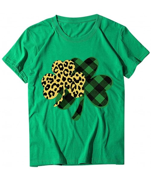 Tops Women's St. Patrick's Day Clover Print Short Sleeve T-Shirt - Green - CK196GW7II0