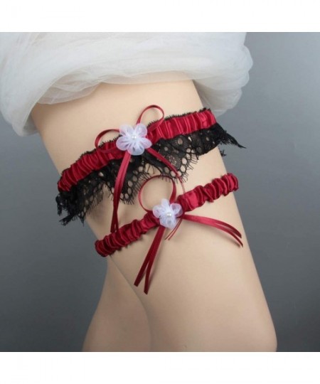 Garters & Garter Belts 2019 Handmade Lace Wedding Garter Set for Bride Party Bridal Leg Garters - 6-burgundy - CK18R02DUKN