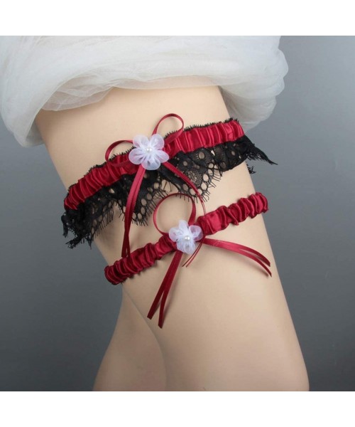 Garters & Garter Belts 2019 Handmade Lace Wedding Garter Set for Bride Party Bridal Leg Garters - 6-burgundy - CK18R02DUKN