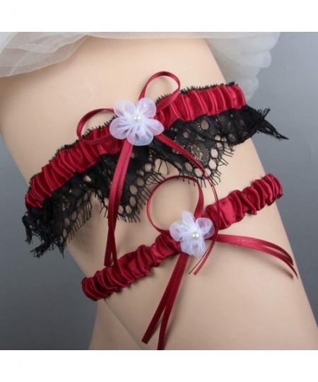 Garters & Garter Belts 2019 Handmade Lace Wedding Garter Set for Bride Party Bridal Leg Garters - 6-burgundy - CK18R02DUKN